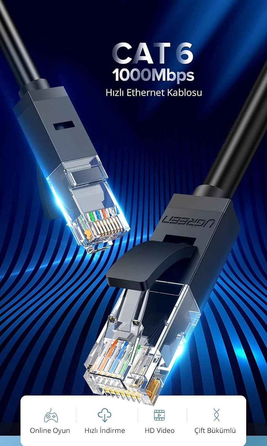UGREEN Cat 6 U/UTP Lan Cable 8m (Black) NW102 (20163)