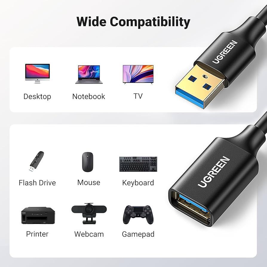 Ugreen USB 3.0 Extension Male Cable 2m-Black-10373