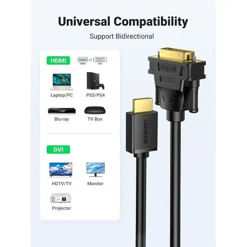 UGREEN HDMI Male To DVI(24+1) 1080P@60Hz Cable 2M - 10135
